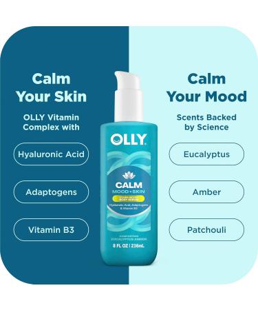 OLLY Calm Body Lotion-Serum with Hyaluronic Acid, Adaptogens & Vitamin B3 Nourishing Cleanser for Skin Barrier Repair, Deep Hydration, Eucalyptus Amber Scent, 8oz - Buy Online on GoSupps.com