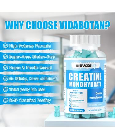 Creatine Monohydrate Gummies 5000mg - Muscle Strength & Energy Boost for Men & Women | Chewable Pre-Workout Supplement - 90 Count Blueberry - Buy Online on GoSupps.com