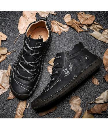 Dacomfy Men's Hand Stitched Ankle Boots | Casual Soft Leather Loafers | Lace-up Driving Shoes | Comfortable & Breathable | Brown/Black/Khaki/Green | Size 6.5-12 (11.5, Black-1) - Buy Online on GoSupps.com