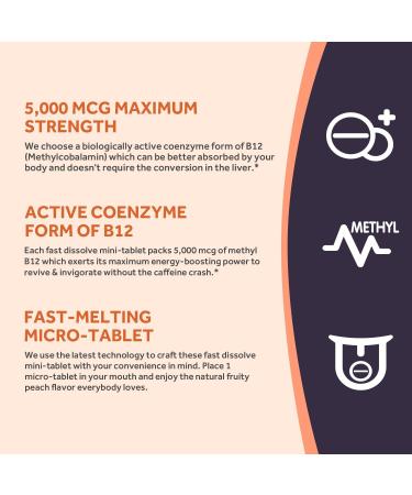 Doctor's Recipes Vitamin B12 Methylcobalamin 5000mcg 90 Fast Dissolve Tablets - Natural Peach Flavor, Vegan, Energy Metabolism & Nervous System Support - Buy Online on GoSupps.com