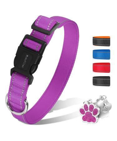 PCEOTLLAR dog collar padded reflective dog collar for small dogs adjustable dog collar for large dogs soft neoprene collars purple (25-35cm) XS (25-35cm) purple