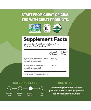 FGO Organic Japanese Matcha Green Tea Eco Conscious Tea Bags 100 Count - Buy Online on GoSupps.com