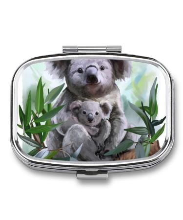 Koala Painting Small Pill Box Metal Pill Box Organizer with Lock Mini Medicine Box Portable Daily Vitamin Box Am Pm Single Pill Storage Box Tiny for Travel Purse Pocket