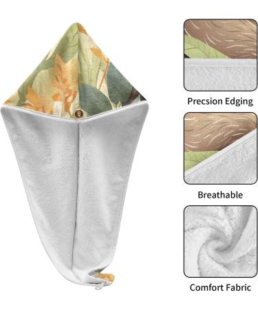 Sloth Leaves Hair Towel 2 Pack - Super Absorbent Quick Dry Hair Turbans for Women & Girls | Perfect Head Towel with Button Twisty Wrap - Buy Online on GoSupps.com