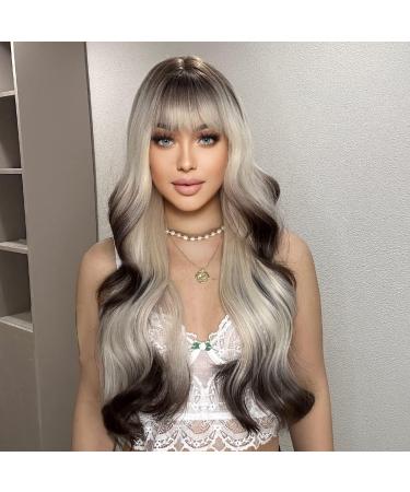 HAIRCUBE Long Curly Blonde to Dark Brown Synthetic Wig with Neat Fringe for Women - Buy Online on GoSupps.com