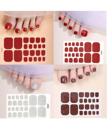 16 Sheets Toe Nail Stickers Full Toe Nail Wraps Self Adhesive Glitter Toenail Stickers Red Silver Black Pink Blue Purple Orange - Buy Online on GoSupps.com