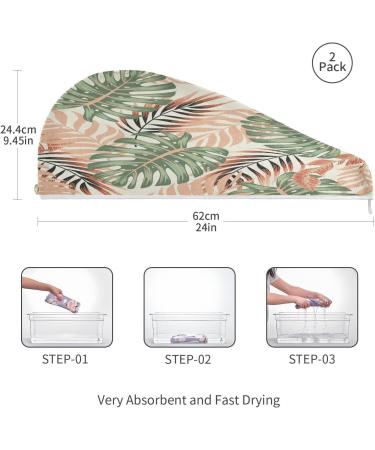 Tropical Leaves Dry Hair Cap Set - 2 Piece Quick Drying Towel & Button Headband | Super Absorbent & Comfortable - Buy Online on GoSupps.com