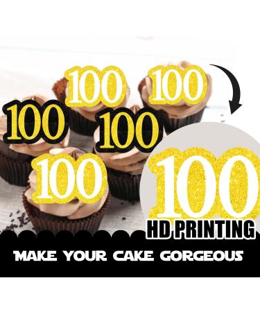 18pcs Black Gold Glitter Dessert Cupcake Pick for Cheer to 100th Years Old Theme Decor Supplies Men Women Happy 100 Birthday Wedding Anniversary Party Decoration - Buy Online on GoSupps.com