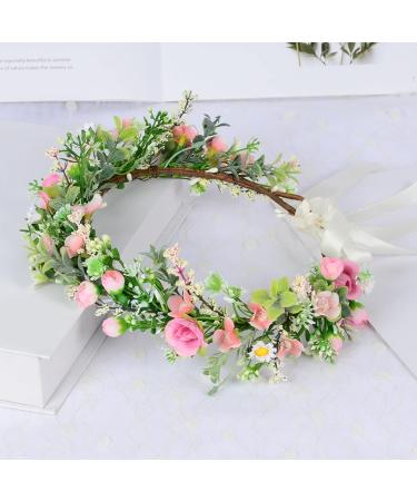 amangul Delicate Wedding Flower Decor Crowns Hair Hoops with Adjustable Ribbon for Women Wedding Party Photoshoot(Pink) - Buy Online on GoSupps.com