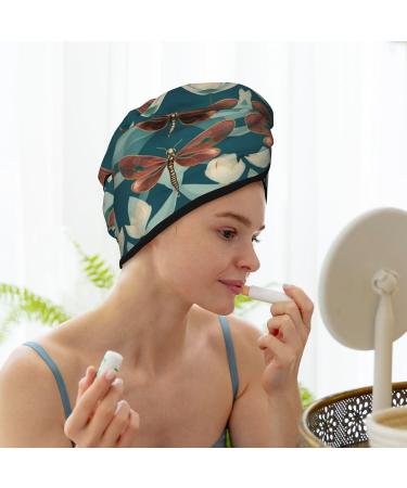 Quick-Dry Coral Velvet Hair Cap - Dragonfly & Lotus | Ideal Hair Towel for Travel & Home | Unisex - Buy Online on GoSupps.com