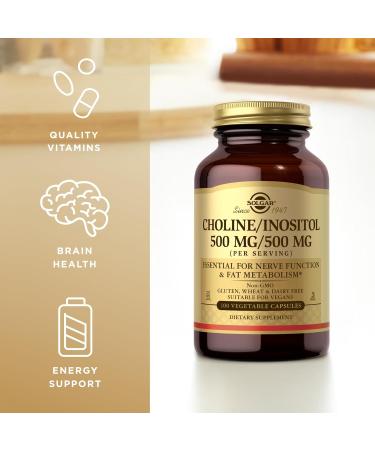 Solgar Choline/Inositol 500 mg/500 mg 100 Vegetable Capsules (Pack of 3) - Energy Metabolism Liver Health Essential for Brain & Nerve Function - Non-GMO Vegan Kosher - 150 Total Servings - Buy Online on GoSupps.com