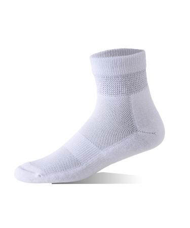 Yomandamor Mens Diabetic Cotton Ankle Socks with Arch Support (5-Pair) 10-13 White