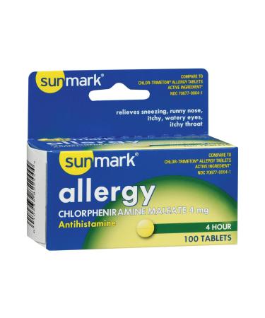Sunmark Allergy Relief Tablets - 4-Hour Relief from Sneezing Itching Watery Eyes - Antihistamine 4 mg 100 Count