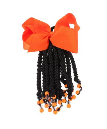 KONTONTY Ponytail Beads and Dreadlocks Synthetic Hairpiece Bow Braid Wig Women Braided Hair Extensions Beaded Braided Ponytail Colorful Hair Extension Women Hair Extension Hair for Braiding 21.00X14.00X2.00CM Orange