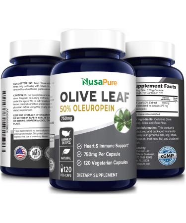 Olive Leaf Extract 750mg - 50% Oleuropein - Vegan & Non-GMO - Gluten Free - Super Strength Supplement - 120 Capsules - Buy Online on GoSupps.com