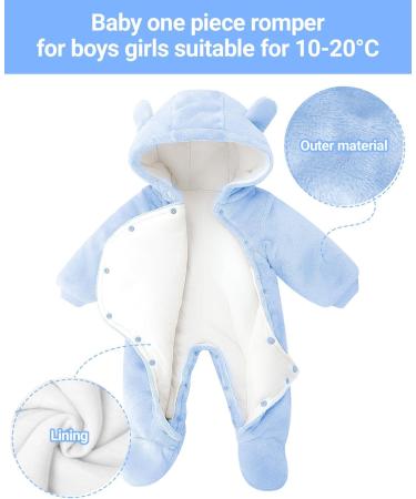 JiAmy Baby Winter Hooded Romper Fleece Snowsuit Jumpsuit - Cartoon Cat Outfit (Blue) | 0-12 Months - Buy Online on GoSupps.com