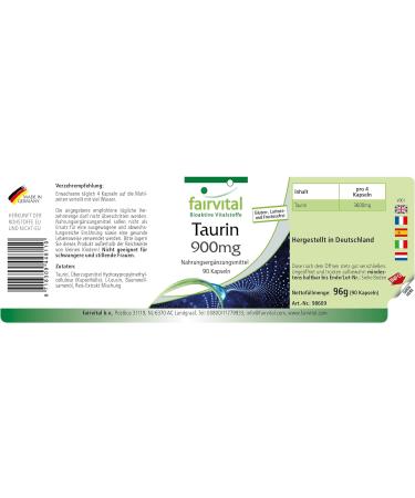 Fairvital Taurine 900mg Vegan Capsules - High Dosage - 90 Count - Buy Online on GoSupps.com