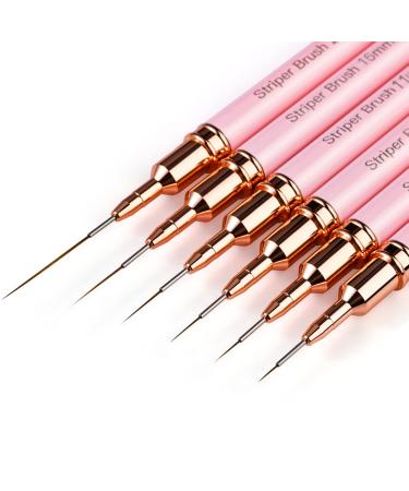 Striping Nail Art Brushes, Yasterd 6pcs Super Fine Striper Brush Set for Long Lines, Thin Details, Fine Drawing, Delicate Coloring, Elongated Lines, Pink Metal Handle Nail Brushes for Nail Art Fine Designs-Sizes 5/7/9/11/15/25mm
