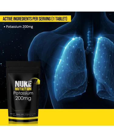 Nuke Nutrition 200mg Potassium Tablets - 180 High Strength Pure Potassium Supplements for Men & Women - Support Nervous System & Electrolyte Balance - Muscle Contraction Strength - 180 Count - Buy Online on GoSupps.com