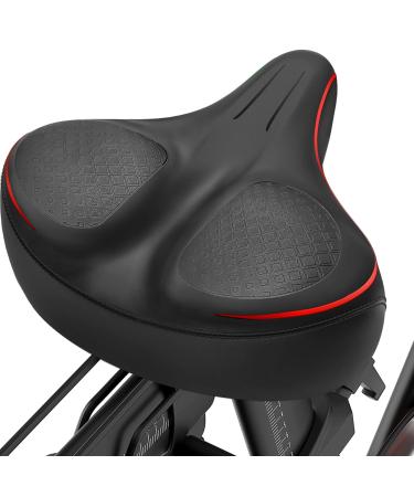 YODOTE Oversized Bike Seat, Wide Bicycle Saddle Memory Foam Soft Padded Design for Peloton Bike, Universal Fit Most Exercise Bike or Road Stationary Bicycle Seat Cushion for Men & Women red