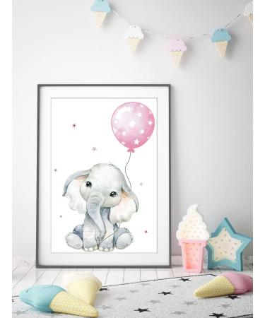 Safari Jungle Animal Poster for Girls' Baby Room Decor - Grey Pink Balloon Art Print - ArtPin P64 - Buy Online on GoSupps.com