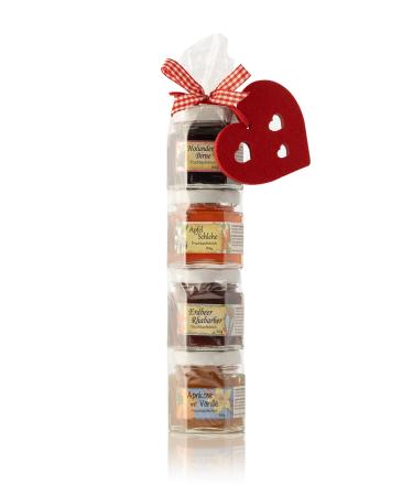 Fruit spreading gift rolls with heart trailer - jam fructure spread gift set from the Allg u - 4 x 50g homemade fruit spread - with a special heart trailer made of felt