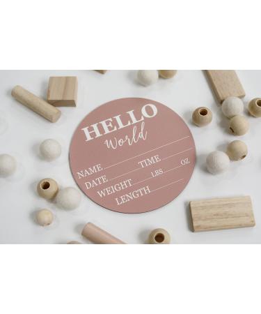 Hickory Hollow Designs Baby Announcement Sign - Hello World Birch Wood Nursery Decor for Newborn Boys & Girls - 6 Circle Board (Pink) Photo Prop - Buy Online on GoSupps.com