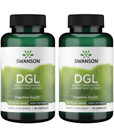 Swanson High Potency DGL (Licorice) - Herbal Supplement Promoting Digestive Health & GI Tract Support - Natural Stomach Soother Made with Licorice Root Extract - (90 Capsules, 750mg Each) (2 Pack)