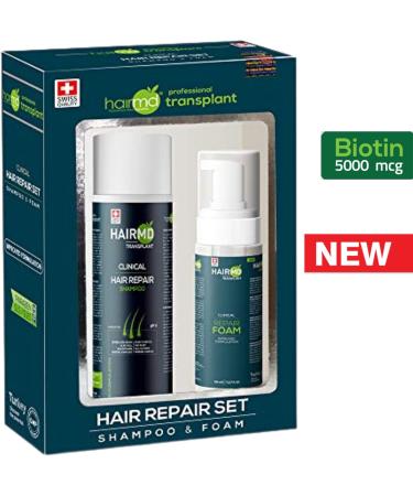 HairMD Hair Growth Shampoo & Foam Set - Hair Regrowth Set with 250 ml Regenerating Shampoo and 150 ml Repair Foam - Rich in Biotin Keratin Saw Palmetto - Suitable for All Hair Types - Buy Online on GoSupps.com