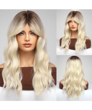 HAIRCUBE Long Wigs for Women Synthetic Curly Hair Wig with Neat Fringe Very Light Blonde