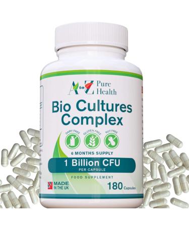 Premium Bio Cultures Complex 180 Capsules (6 Month s Supply) | High Strength Probiotic | Vegan Multi Strain Probiotic | Lactobacillus Acidophilus & Bifidobacterium | Supports Digestive Health