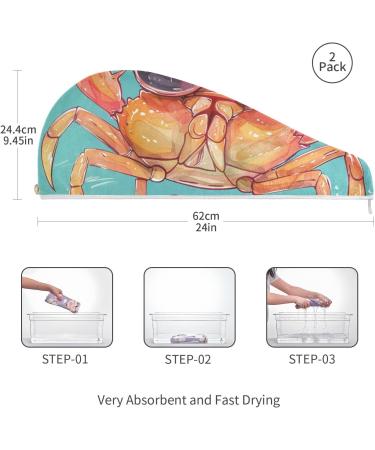 Cool Summer Crab Hair Towel 2 Pack - Super Absorbent Quick Dry Hair Turbans for Women & Girls - Buy Online on GoSupps.com