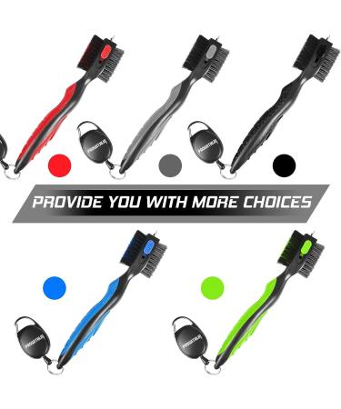 Golf Club Brush & Groove Cleaner 2-in-1 | Retractable Zip-line & Sharp Pick | Metal Buckle | Nylon & Wire Bristles | Black Upgraded - Buy Online on GoSupps.com