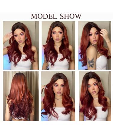 Esmee Ombre Red Brown Synthetic Wig for Women - Heat-Resistant Natural Long Wavy Hair for Daily Wear & Cosplay - Buy Online on GoSupps.com