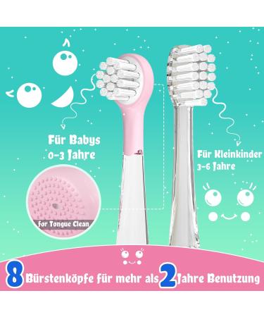 Seago SG2139 Pink Electric Toothbrush for Kids (0-6 Years) LED Light 8 Soft Brushes Rechargeable Smart Timer IPX7 Waterproof - Buy Online on GoSupps.com