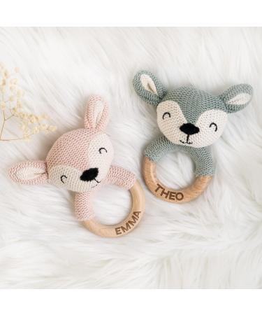 Buy Personalized Wooden Bite Ring for Babies | Custom Name Greifling | Perfect Newborn Gift for Boys & Girls | Cute Baby Rattle in Blue - Buy Online on GoSupps.com