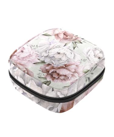Guantierendiy Sanitary Napkin Storage Bag White Pink Peony Flower Menstrual Cup Pouch Nursing Pad Holder Tampon Bags Feminine Product Pouches Portable Period Kit Bag Color 15