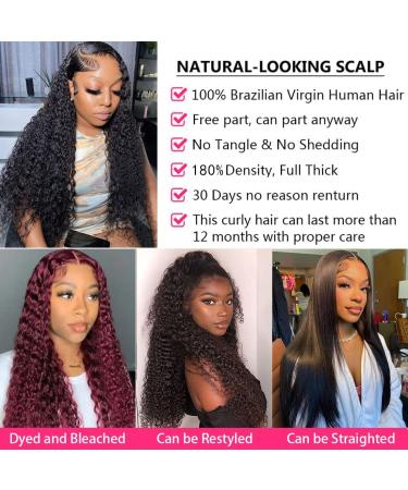 Karbalu 13x4 HD Transparent Deep Wave Lace Front Wig 22 inch - 180% Density Brazilian Human Hair Glueless Wet and Wavy Wig for Women - Pre Plucked Deep Curly Lace Front Wig - Buy Online on GoSupps.com