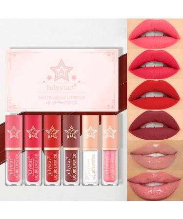 6Pcs Matte Liquid Lipstick Makeup Kit Matte Velvet liquid Long-Lasting Wear Non-Stick Cup Not Fade Lip Gloss Set for Girls and Women SET B