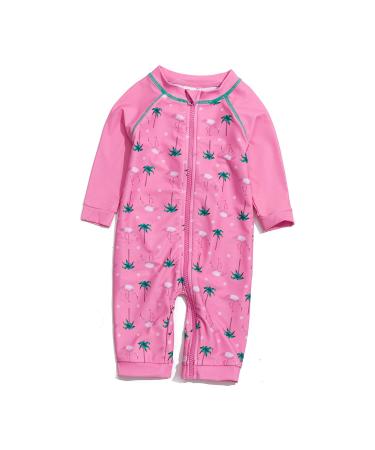 BONVERANO Baby Girls Swimsuit Toddler Bathing Suit Full-Length Zipper One Piece Swimwear with UPF 50+ Sun Protection Pink Coco 18-24 Months