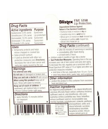 Blistex Five Star Lip Protection SPF 30 0.15 oz - Pack of 12 | Moisturizing Lip Balm - Buy Online on GoSupps.com