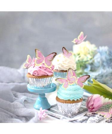 Blumomon 30 Pcs 3D Butterfly Cake Topper Decor - Pink Gold Edge Cupcake Picks for Weddings Baby Showers & Birthdays - Buy Online on GoSupps.com