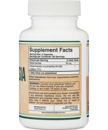 Akkermansia Probiotic and Postbiotic (Increases GLP-1 Production) 120 Capsules, 50mg per Serving (Third Party Tested to 5 Billion TFU per Serving, 50 Billion CFU per Gram) by Double Wood - Buy Online on GoSupps.com