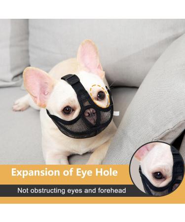 ILEPARK French Bulldog Muzzle - No Cover Forehead Adjustable Mesh Anti-Biting for Short Snout Dogs (Large Black) - Comfortable & Breathable - Buy Online on GoSupps.com