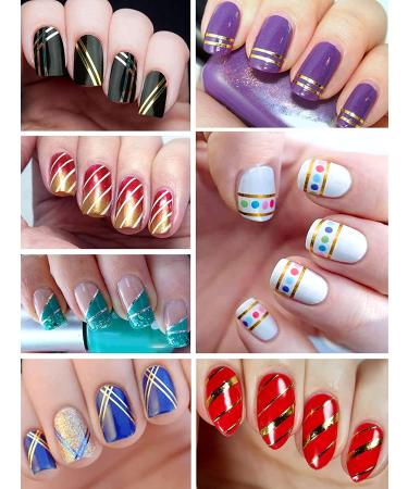 Ebanku 17 Sheets Strip Line Nail Stickers - 3D Fluorescent Laser Gold Nail Decals for Women - Nail Art Design Decoration - Buy Online on GoSupps.com