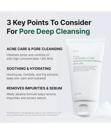pure:K BHA 1.8% Cleansing Foam - Salicylic Acid Pore Clarifying Face Wash for Oily & Troubled Skin - Deep Cleansing Foam for Blackheads Sebum Control & Exfoliation (3.38 Fl Oz / 100ml) - Buy Online on GoSupps.com