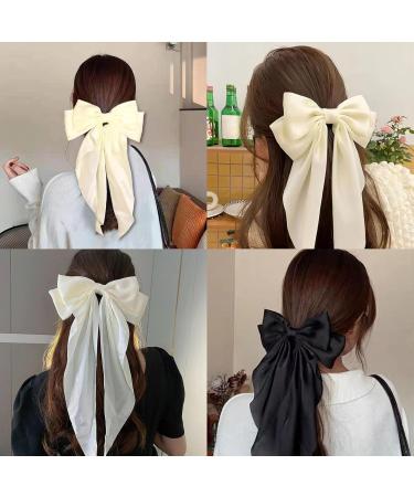 Hair Clips with Long Satin Soft Satin Hair Clip French Butterfly Bow Clip Big Bow Hairpin Silky Hair Bows for Women Black/Beige - Buy Online on GoSupps.com