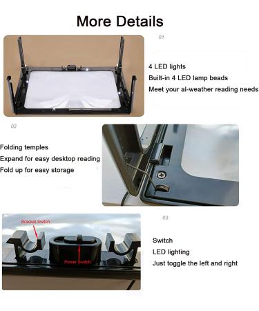 Hanme 5X LED Lighted Full Page Reading Magnifier for Low Vision Seniors - Hands-Free Rectangular Magnifying Glass for Repair and Observation - Buy Online on GoSupps.com