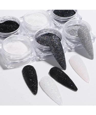 GULELAYAR 6 Color Nail Glitter Powder - Black & White Shining Sugar Effect Holographic Nail Dust for DIY Nail Art Manicure Decorations (Style 1) - Buy Online on GoSupps.com