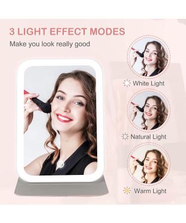 Travel Makeup Mirror with Lights - 360 Rotation Touch Screen, 3 Light Modes, 72 LEDs, USB Rechargeable, Pink - Luminar Bowo Vanity Mirror - Buy Online on GoSupps.com
